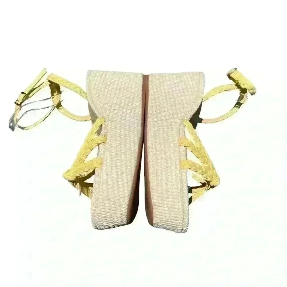 Antonio Melani Yellow Braided Leather Stacked Wedge Sandals 9.5 - Picture 4 of 12